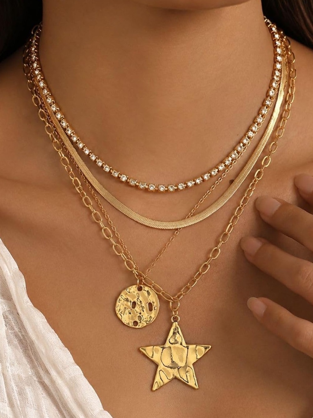 Anthropologie Gold Layered Star & Coin Pendant Necklace